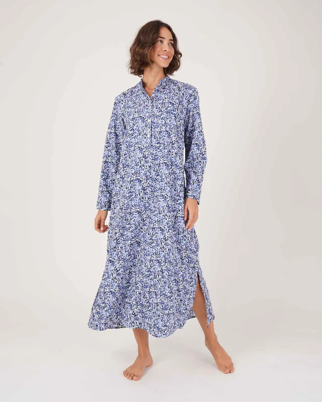 Women's Classic Cotton Estelle Grandad Collar Nightshirt - Pillowell Floral Anti-Shrink Durable Soft