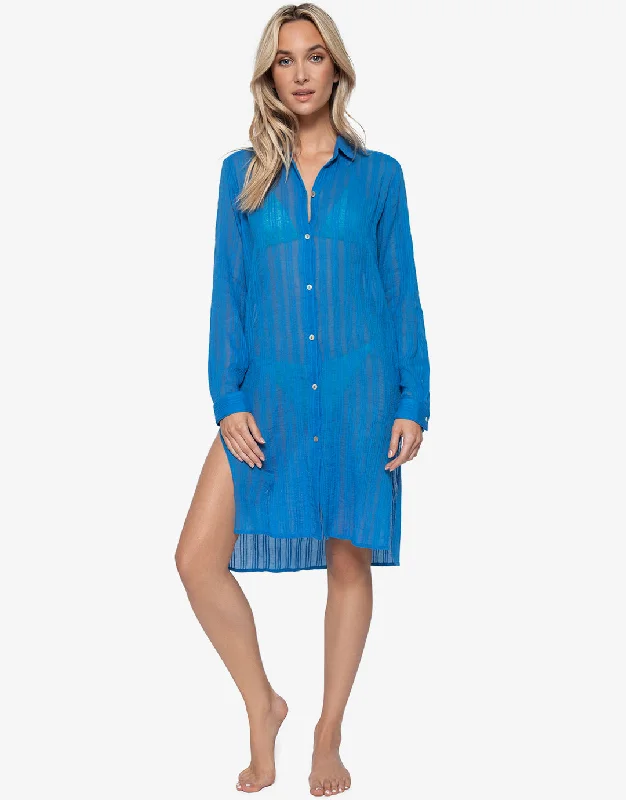 Island Blue Shea Beach Shirt - Blue Lace Blend Ribbed Blend Corduroy Blend