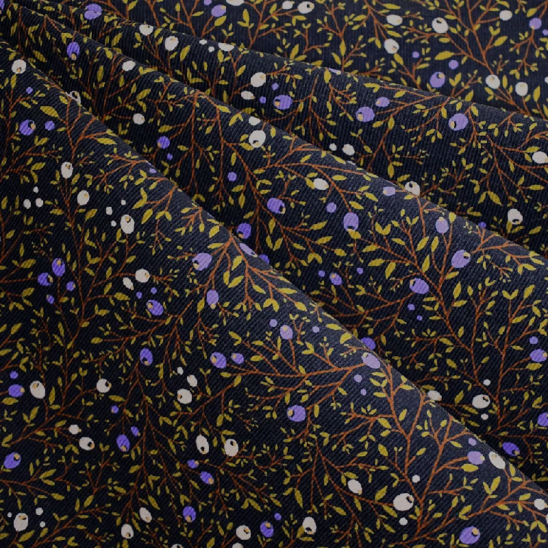 Japanese Berry Branches Corduroy Shirting Black Fleece Fabric Down Fabric Feather Fabric