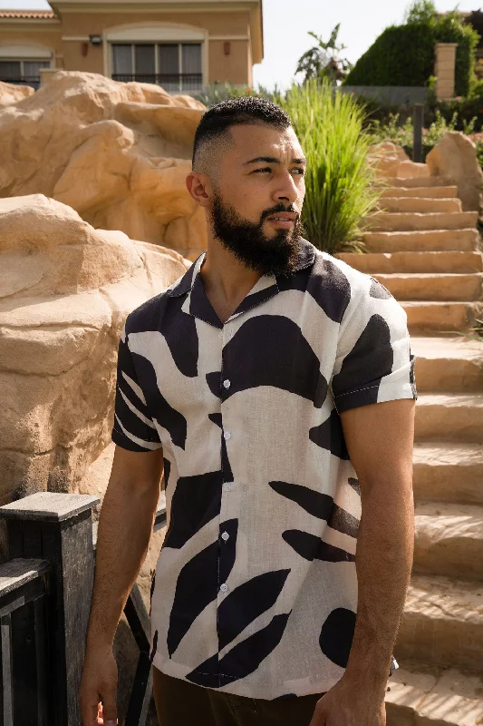 Jungle Oversized Linen Shirt - Shirtless Print Jacquard Patchwork
