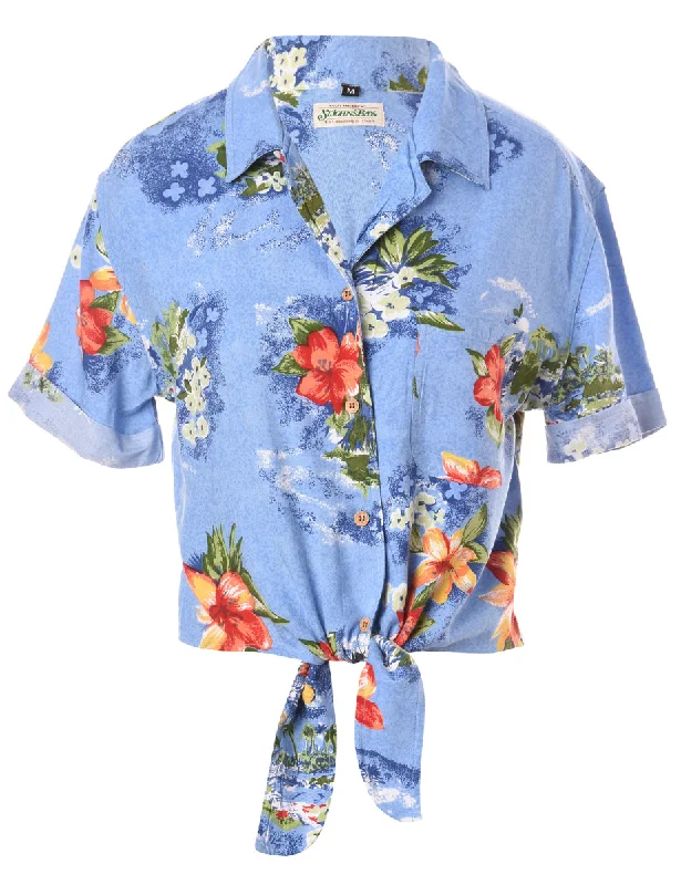 Label Nancy Ladies Hawaiian Tie Front Shirt Welt Pockets Slit Pockets