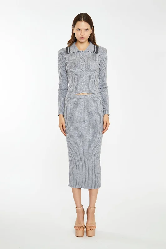 Grey-Marl Charcoal Knitted Shirt Solid Print Embellished