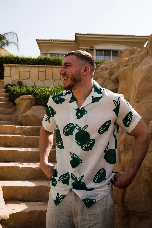 Leafy Lime Oversized Linen Shirt - Shirtless Collared Crew Neck Turtle Neck