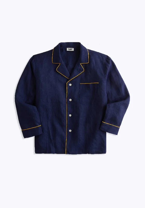 Milton Pajama Shirt in Navy Linen Boxy Fit Fitted Loose