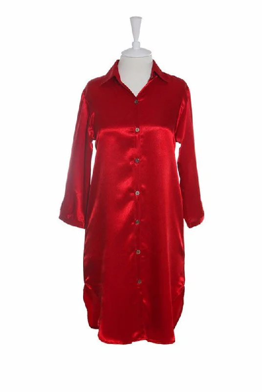 Nightshirt Silk - Red Boxy Fit Fitted Loose