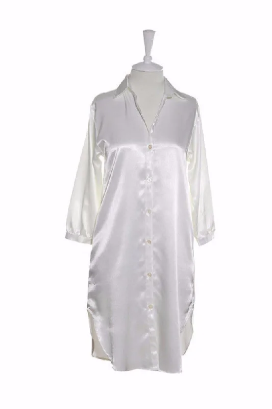 Nightshirt Silk - Winter White Print Jacquard Patchwork