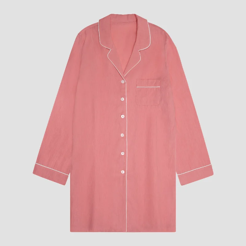 Pink Bloom Linen Night Shirt Iron Safe Non-Iron Wrinkle Free