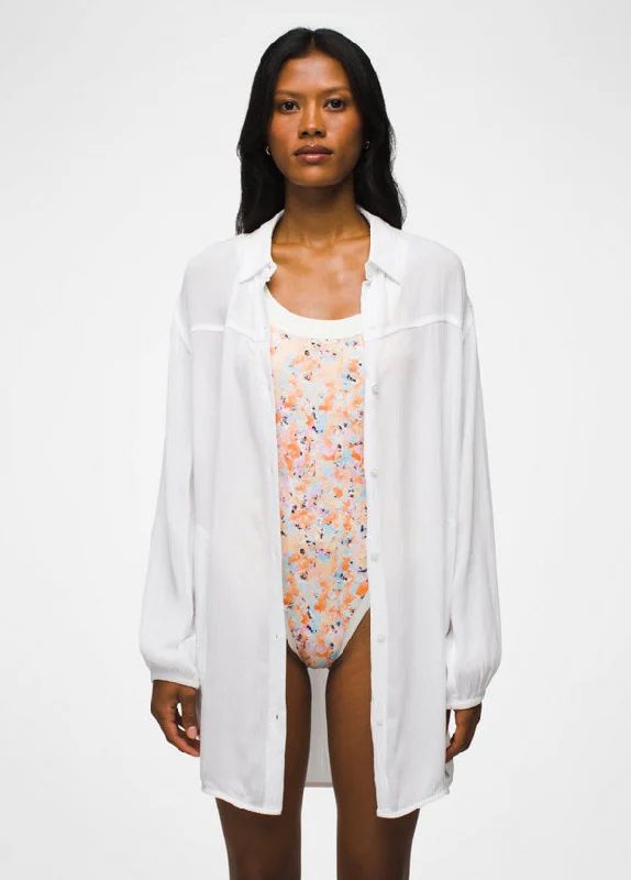 Women's Fernie Shirt - White Notch Collar Peter Pan Collar Cowl Neck