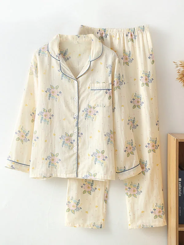 Rose Flower Elegant Shirt Pajamas Set Wool Fabric Cashmere Fabric Tweed Fabric