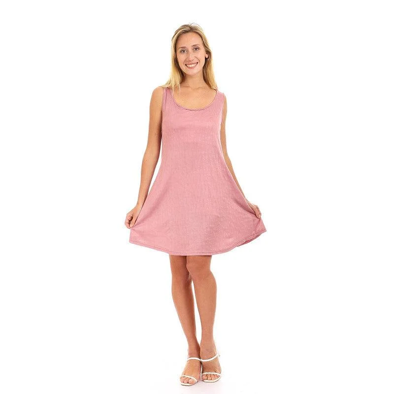 Self Patterned Sleeveless Round Sleepshirt Collared T-Shirt Boat Neck A-Line