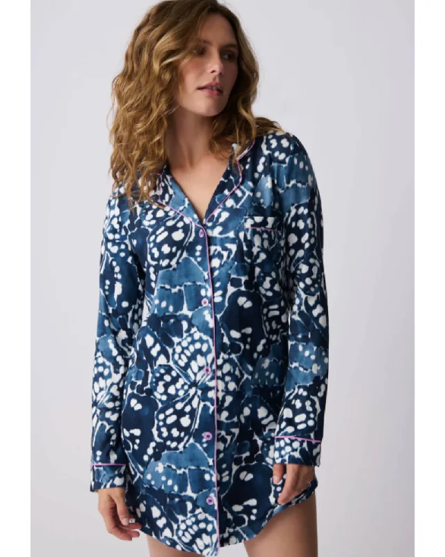 Sleep Nightshirt Spread Your Wings Navy Chenille Brocade Lace