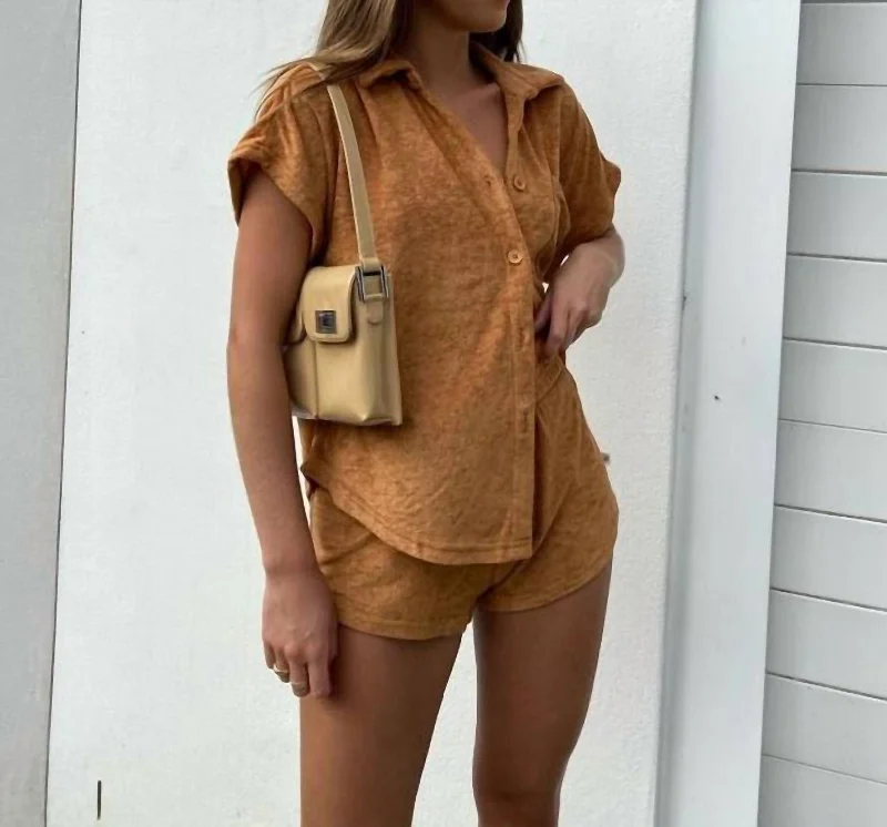 Terry Shirt Set In Latte Mesh Blend Leather Blend Suede Blend