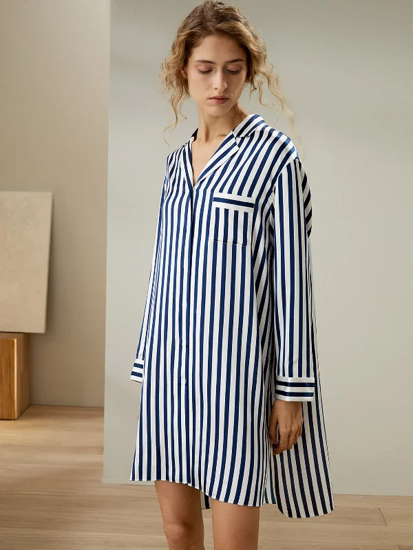Amalfi Button-Up Striped Nightshirt Zippered Front Buttoned Front Snap Front