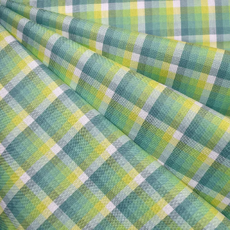 Tonal Check Plaid Cotton Shirting Sage Asymmetrical Pockets Print