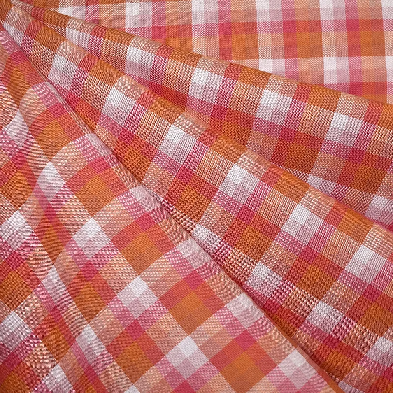 Tonal Check Plaid Cotton Shirting Watermelon Anti-Pilling Machine Wash Handmade