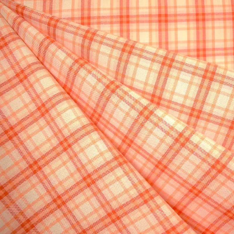 Tonal Tartan Plaid Cotton Shirting Coral/Cream Mesh Blend Leather Blend Suede Blend