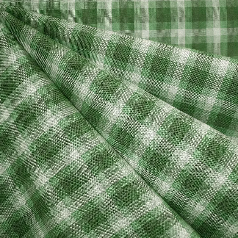 Tonal Tartan Plaid Cotton Shirting Greens Thin T-Shirt Open Front Quick Dry
