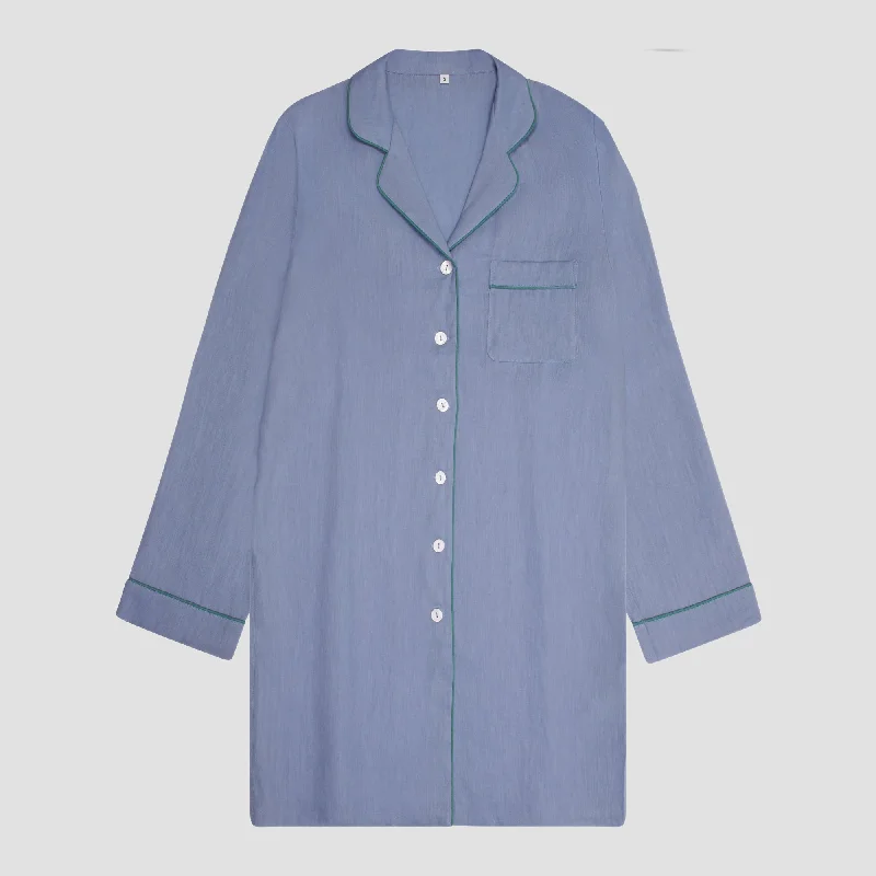 Wave Blue Linen Women's Night Shirt Machine Wash Dry Clean Hand Wash