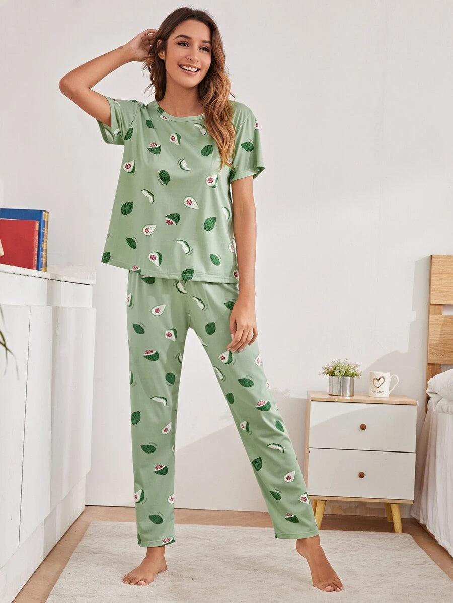 Women Printed T.Shirt & Pyjama Co-Ord Set Houndstooth Herringbone Solid
