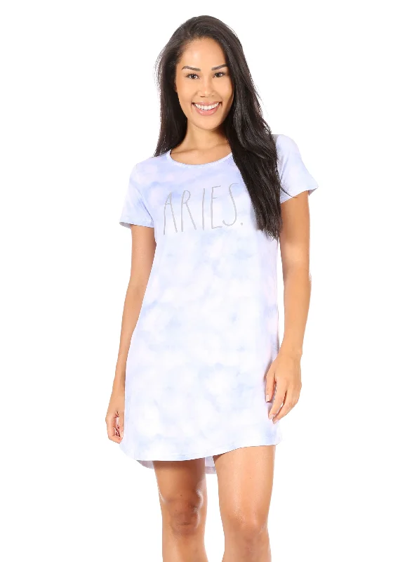 Women's "ARIES" Short Sleeve Nightshirt Welt Pockets Slit Pockets