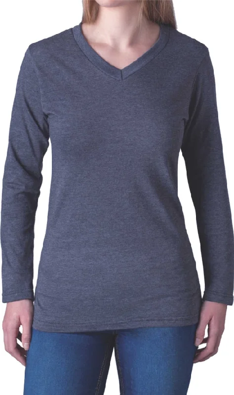 Women's Basic Long Sleeve V-neck T-shirt Zippered Buttoned Snapped