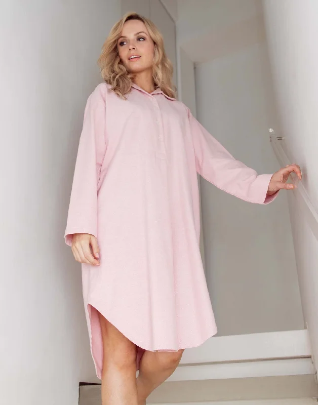 Women's Brushed Cotton Nightshirt – Powder Pink Herringbone Rayon Velvet Corduroy