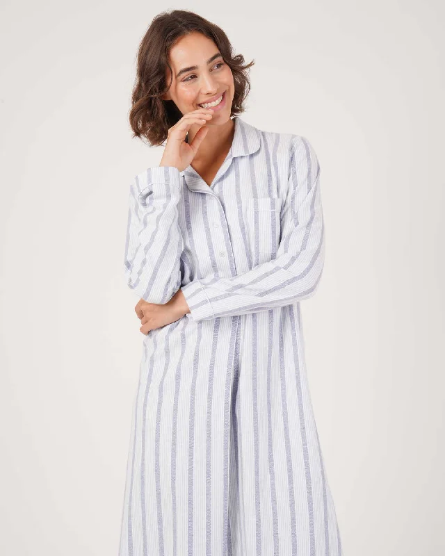 Women's Brushed Cotton Nightshirt - Ripple Stripe Elegant Classic Vintage