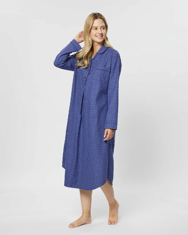Women's Brushed Cotton Nightshirt - Winsford Check Hooded Caped Shawl Collar