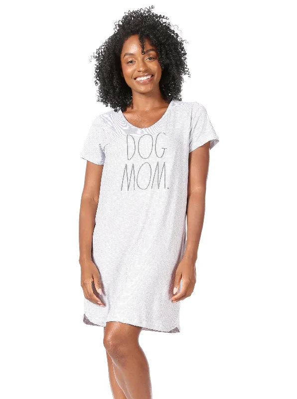 Women's "DOG MOM" Short Sleeve Nightshirt Cozy Warm Stylish