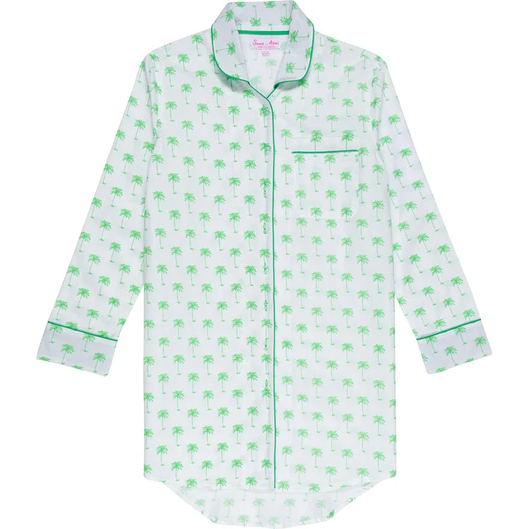 Women's Green Palm Tree Night Shirt Beaded Sequined Faux Fur