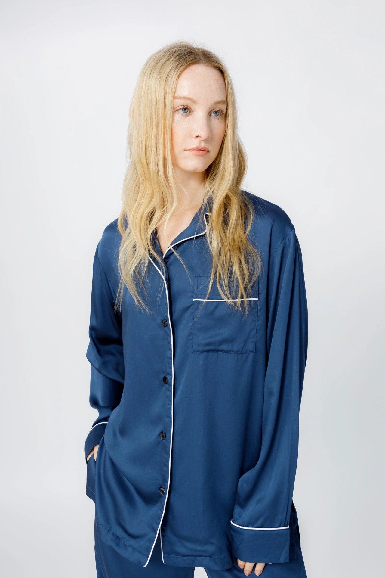 Bamboo Long Sleeve Pajama Shirt Chenille Blend Fleece Blend Nylon Blend
