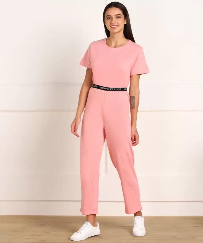 Women T-shirt & Pyjama Set Pure Soft Cotton - Pink Anti-Pilling Machine Wash Handmade Women T-shirt & Pyjama Set Pure Soft Cotton - Pink Anti-Pilling Machine Wash Handmade