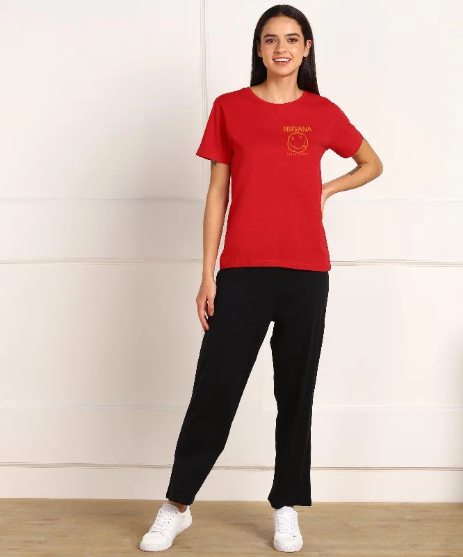 Women Printed T-shirt & Pyjama Set Pure Soft Cotton Hooded Caped Shawl Collar